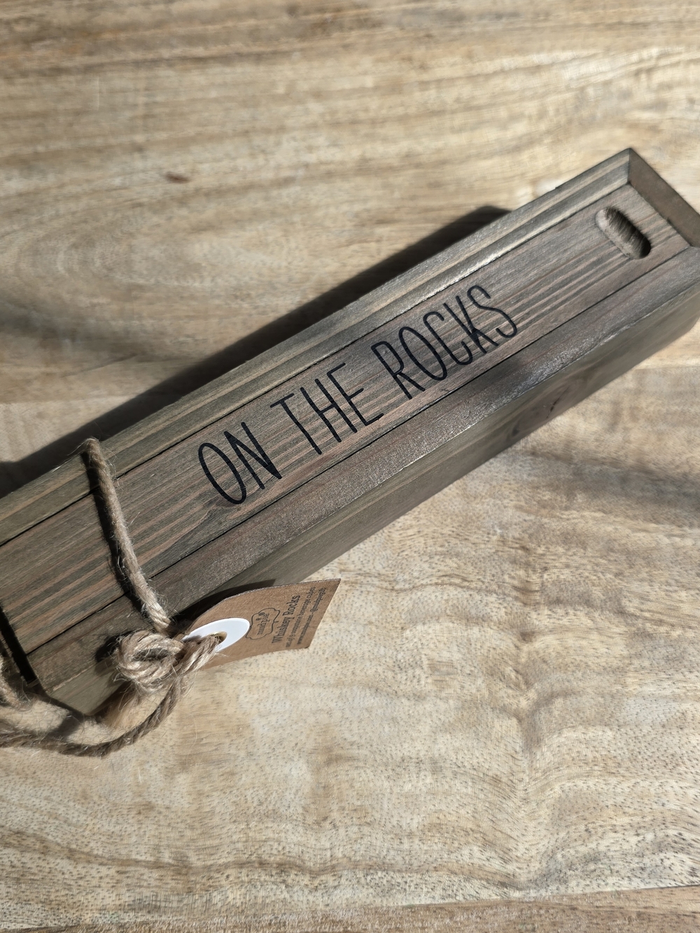 "On The Rocks" Rustic Wood Bottle Box - Green/Brown. Whiskey Stones~
